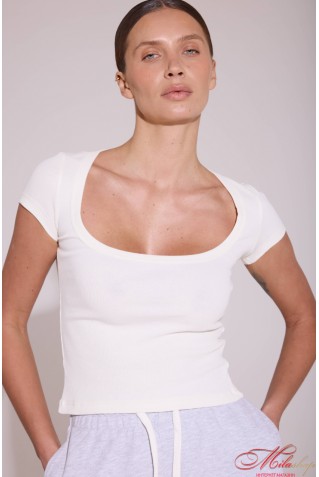 Футболка женская укороченная из хлопка в рубчик Luna L039r Biti 